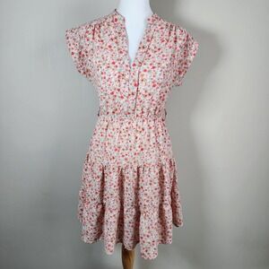 Melloday Floral Tiered Mini Dress Womens Small‎ Pink Cap Sleeve Cottage Prairie